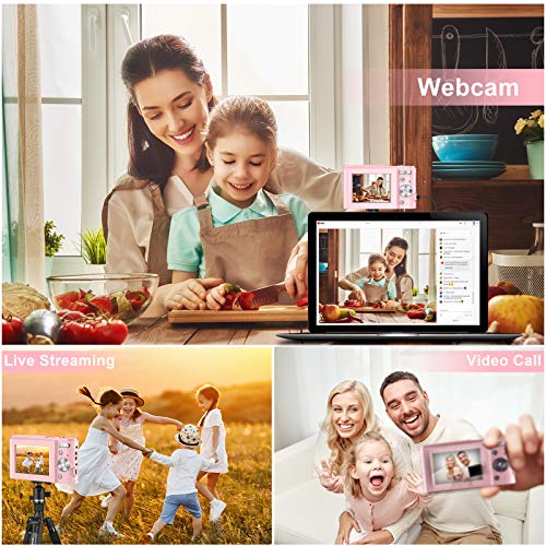 ZORNIK 1080P Cámaras Digitales, Cámara Compacta 2.4 Pulgadas LCD Recargable 36 Megapíxeles Zoom Digital 16x, Estudiantes para Adultos/Mayores/Niños (Rosado-1080P)