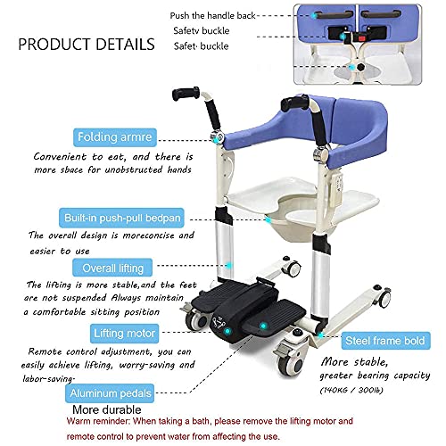 ZWJABYY Elevador De Pacientes EléCtrico,Silla De Ducha con Ruedas,Elevador para Silla De Ruedas,con Reposabrazos Plegables,Soporta 140Kg/308 LB,para MinusváLidos,Personas Mayores,FáCil De Usar.