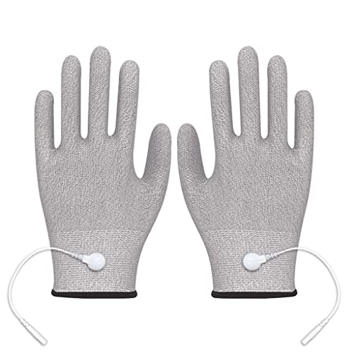 Zyxdk Fibra de Plata Guantes Conductores con Cables Adaptadores Máquina TENS/EMS Terapia Física por Cara Cuerpo Estimular la Circulación Sanguínea Alivio del Dolor (Color : Gray 2 Pairs, Size : XL)