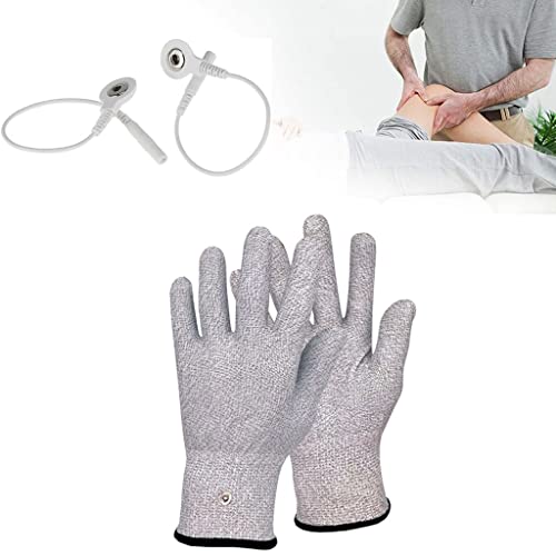 Zyxdk Fibra de Plata Guantes Conductores con Cables Adaptadores Máquina TENS/EMS Terapia Física por Cara Cuerpo Estimular la Circulación Sanguínea Alivio del Dolor (Color : Gray 2 Pairs, Size : XL)