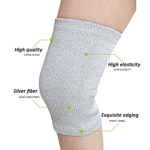 Zyxdk TENS EMS Compatible Máquina Mangas de Rodilla Fibra de Plata Electrodo Conductivo Rodilleras, Dolor de Nervios y Articulaciones Recuperación de Lesiones Electroterapia, 1 Par (Color : Grey)