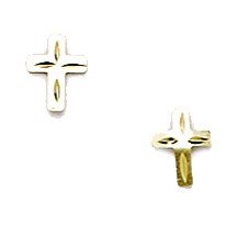 14ct oro amarillo pequeña cruz ileostomía - Pendientes de los niños de 6 x 5 mm Medidas - JewelryWeb