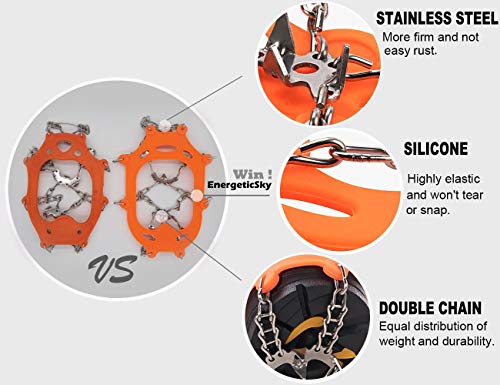 19 Dientes de Acero Inoxidable de Crampones Antideslizante Raquetas de Nieve,al Aire Libre de Esqui de Senderismo en Tipos Variedad de Terreno - by EnergeticSkyTM (Naranja, M)