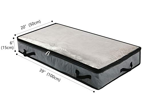 2 bolsas de almacenamiento plegables debajo de la cama con ventana transparente, asas, cremallera, mantas para ropa, organizador de edredones para dormitorio y armario, 100 x 50 x 15 cm, color gris