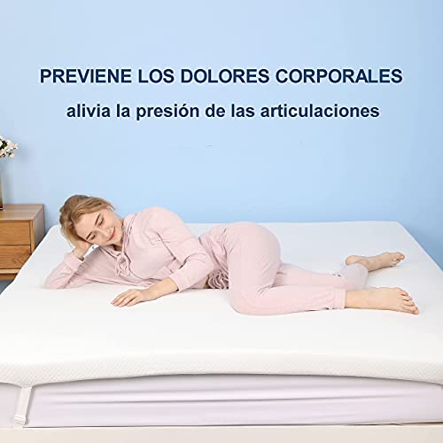 2 en 1 Colchón Topper, Topper Viscoelástico de 6 cm de Espesor, Topper Colchón de Confort Suave con Funda de bambú Lavable, 135 x 190/200 cm