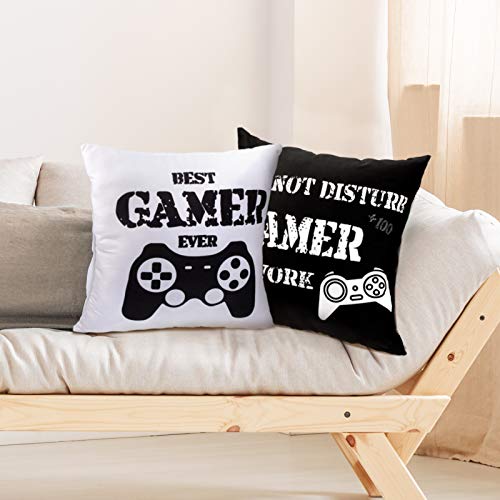 2 Fundas de Cojín de Juego Funda de Almohada de Jugador Funda de Almohada Divertida Negra y Blanca para Fanáticos de Juego Fiesta Temática de Videojuegos Decoración de Navidad (40 x 40 cm)