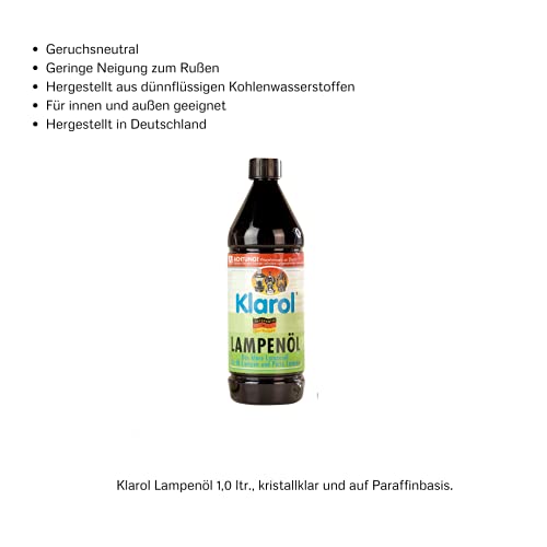 2 lámparas de aceite de cristal con casquillo giratorio dorado de 21 cm en juego con aceite para lámparas Klarol de 1 l.