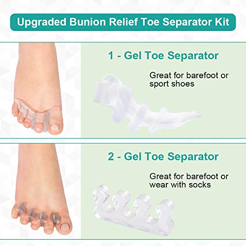 2 pares de dilatadores separadores de dedos para hombres y mujeres, separador de dedos de gel para hallux valgus, alivio del dolor de juanetes, uso en zapatos para correr, caminar y yoga