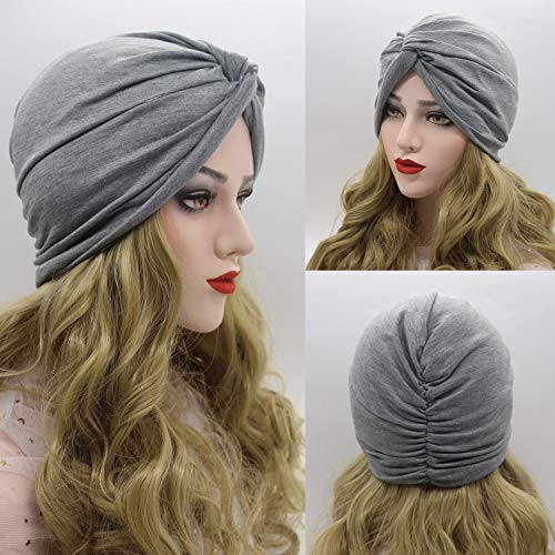 2 Piezas Gorros Turbantes para Mujer Cancer Pañuelos Cabeza Mujer Gorros de Dormir Algodón Elástico Frontal Cruzado Gorro Turbante Pelo Mujer para Pérdida de Pelo (Negro+Gris)