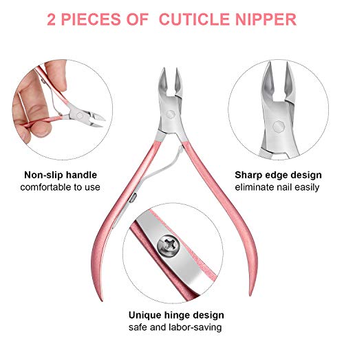 2 Piezas Tijeras de Alicate de Cutícula Recortadora de Cortador de Cutícula Herramienta de Cuidado de Cutículas de Acero Inoxidable para Piel muerta y uñas (Oro Rosa)