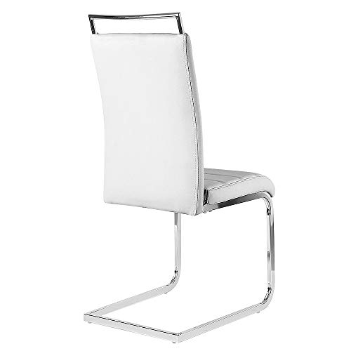 2 x Silla Cantilever Altura 45cm, Köln Silla Cantiléver Cuero Sintético y Metal Cromado Sillas de Comedor Modernas, Altura del Respaldo: 56 cm, MAX Carga 120kg (4, Blanco)