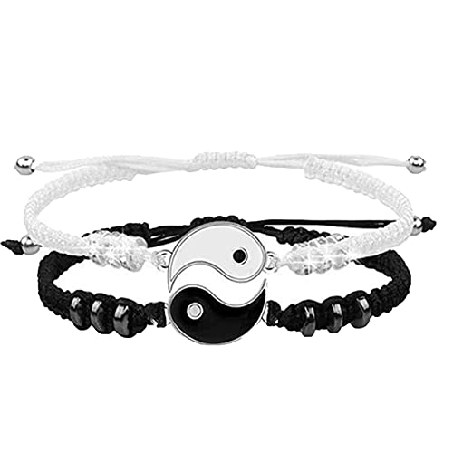 2 Yin Yang Pulseras de Cordón Ajustable de San Valentín el Mejor Amigo para Relación de Amistad Novio Novia