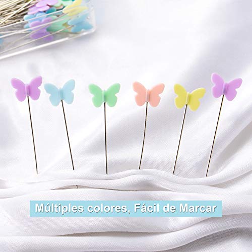 200 Piezas Alfileres Cabeza Plana Mariposa, Alfileres Costura con Cabeza de Mariposa en 5 Colores Decorativos, Agujas para Proyectos de Costura y Manualidades Artesanía, Patchwork, Corte, Confección