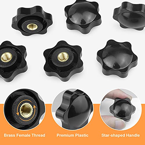 20pcs Tuercas Perilla Torno M6 x 32 mm, M6 Rosca Hembra Perilla de Sujeción, Plástico Negro Forma de Estrella Perilla, para Máquina Herramienta, Decoración de Muebles, Dispositivos Mecánicos