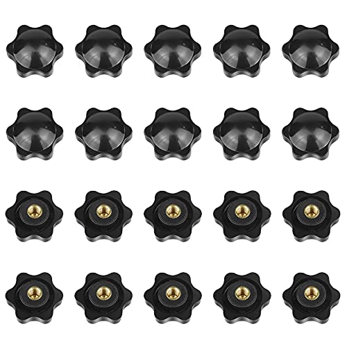 20pcs Tuercas Perilla Torno M6 x 32 mm, M6 Rosca Hembra Perilla de Sujeción, Plástico Negro Forma de Estrella Perilla, para Máquina Herramienta, Decoración de Muebles, Dispositivos Mecánicos