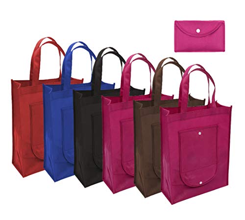 24 Bolsas De Tela para Compra Plegable Reutilizables Ecológicas 30x40x10cm Tela No Tejido Tamaños Grandes con Bolsillo Guarda Llaves Móvil Multiuso (Pack 24, Tela No Tejido)