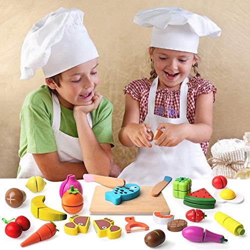 25 juguetes de cocina de madera para niños, para jugar a la comida, cortar frutas y verduras con conexión de velcro, juguetes educativos, regalo para niños a partir de 3 años