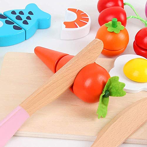 25 juguetes de cocina de madera para niños, para jugar a la comida, cortar frutas y verduras con conexión de velcro, juguetes educativos, regalo para niños a partir de 3 años