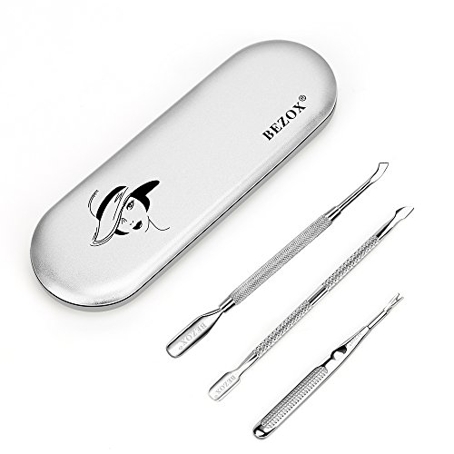 3 Kit Empujador de Cutícula y Empujador Pala de Cutícula con Punta Doble y Tenedor Para Piel Muerta - Acero Inoxidable