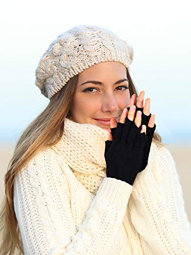 3 Pares Guantes de Medio Dedo Guantes sin Dedos de Invierno Guantes de Punto para Mujer Hombre (Negro, Gris Claro, Blanco)