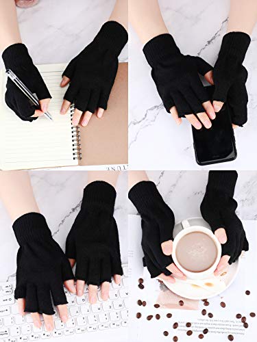 3 Pares Guantes de Medio Dedo Guantes sin Dedos de Invierno Guantes de Punto para Mujer Hombre (Negro, Gris Claro, Blanco)