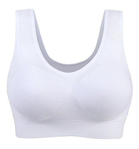 3 Piezas Sujetador Deportivo para Mujeres Sin Costuras Yoga Racerback Top con Almohadillas Extraíbles Ultimate Corriendo Gimnasio Ropa (4XL: 46/48, Desnudo&Negro&Blanco)