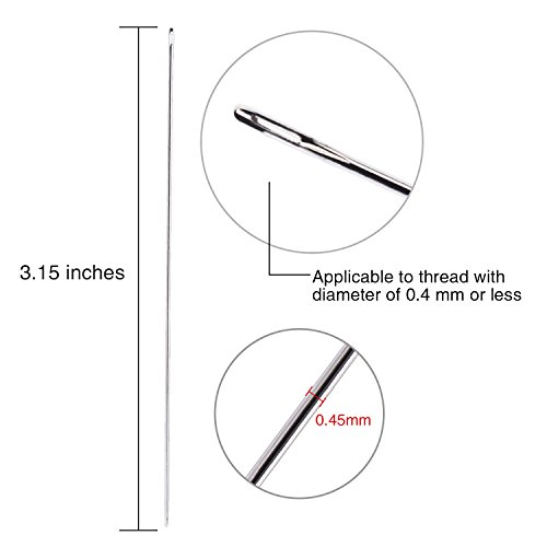 30 Piezas Agujas de Cuenta, 0.45 mm de Diámetro y 80 mm/ 3.15 Pulgadas de Largo con Botella de Aguja