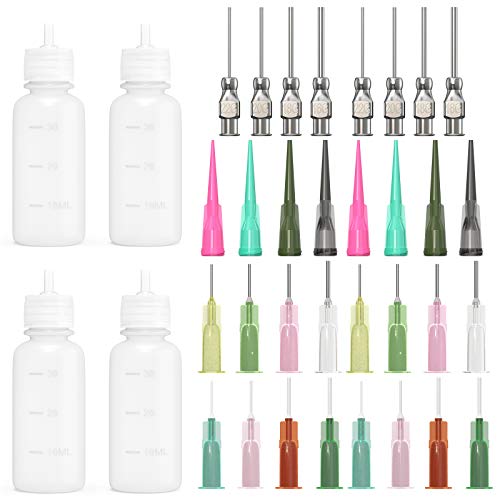 30ml Multi Propósito DIY Precisión Punta de Aguja Aplicador Botellas Aplicador de Pegamento, Botella de Aceite, cuentagotas de dispensador para DIY Quilling, 4 botellas + 32 bocas