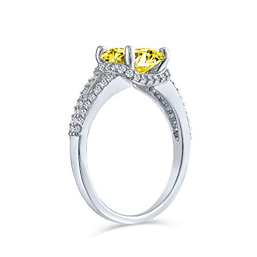 3CT brillante amarillo canario AAA talla cojín CZ anillo de compromiso para las mujeres cúbica Zirconia split vástago de plata de ley