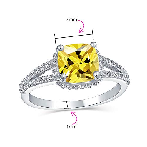 3CT brillante amarillo canario AAA talla cojín CZ anillo de compromiso para las mujeres cúbica Zirconia split vástago de plata de ley