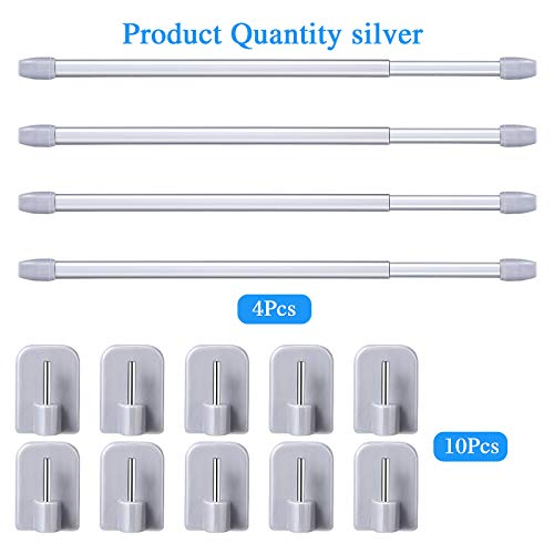 4 Barras de Cortina Extensible Barra de Extensión de Armario Barra de Cortina de Plástico Ajustable con 10 Ganchos Autoadhesivos de Barras Cortina para Baño, 15,7 a 27,5 Pulgadas (Plata)