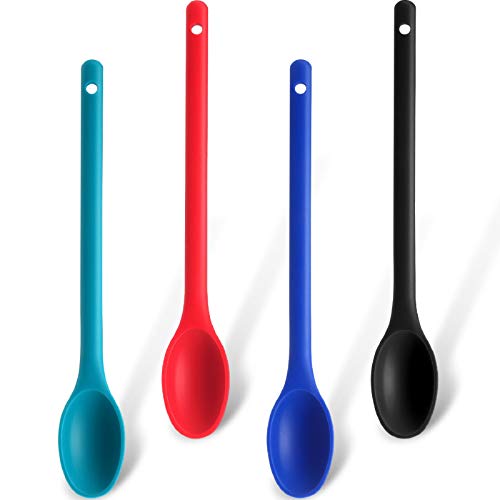 4 Cuchara de Mezcla de Silicona Cuchara de Cocina Antiadherente Multicolor Largo Cuchara para Servir de Silicona Cuchara de Revolver Resistente al Calor para Herramientas de Mezcla Cocina Hornada