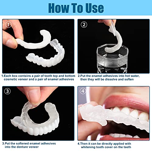 4 Dentaduras Postizas Instantáneas Dentadura Dentada de Sonrisa Dientes Cosméticos Temporales Superior Inferior Aparatos Ortopédicos Kit de Reparación Blanqueamiento Cubierta con Mini Pinzas