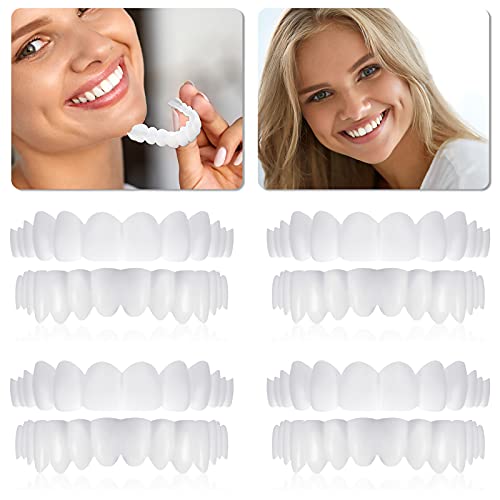 4 Dentaduras Postizas Instantáneas Dentadura Dentada de Sonrisa Dientes Cosméticos Temporales Superior Inferior Aparatos Ortopédicos Kit de Reparación Blanqueamiento Cubierta con Mini Pinzas