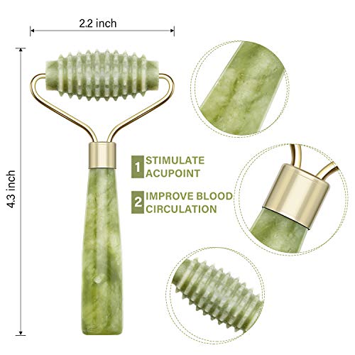 4 Paquete Kits de Rodillo de Jade Rodillo Facial Rebajado Rodillo de Piel con 2 Piezas Herramientas Gua Sha de Raspado de Masaje Anti Envejecimiento y Arrugas de Cara (Estilo C)