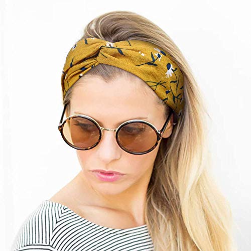 4 Piezas Envoltura de pelo Criss Cross, Envuelva la venda del pelo, Diademas florales bandeau, Diademas Mujer Boho Flor Vintage Impreso, Mujer Diademas Boho Vintage Elástica Cintas para el Pelo