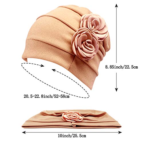 4 Piezas Turbantes para Mujer,Pañuelos Quimioterapia,Gorros Oncologicos para Mujer,Pañuelo Cabeza Mujer,Mujer Pelo Largo Verano Turbante para Mujer Cáncer Pérdida De Pelo Estilo Flor Sombreros