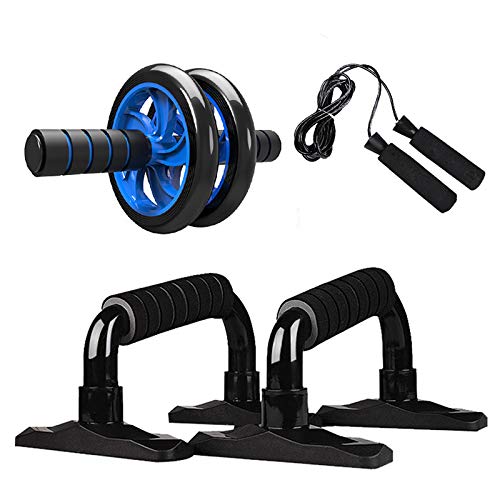 5 en 1 Kit de Rueda Abdominal, Push Up Bars, Cuerda para Saltar, Fortalecedor de Mano, Rodilla Mat para Entrenamiento en Casa Ejercicios Fitness