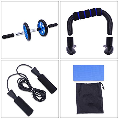 5 en 1 Kit de Rueda Abdominal, Push Up Bars, Cuerda para Saltar, Fortalecedor de Mano, Rodilla Mat para Entrenamiento en Casa Ejercicios Fitness