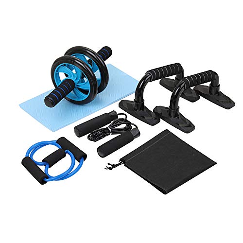 5 en 1 Kit de Rueda Abdominal, Push Up Bars, Cuerda para Saltar, Fortalecedor de Mano, Rodilla Mat para Entrenamiento en Casa Ejercicios Fitness