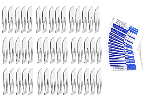 50 piezas Hojas de bisturi 10 - recambio cuchillas - cuchillas escalpelo para mango de bisturí número 3 - acero carbón, estériles