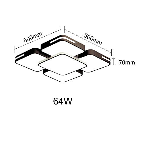 64W Lámpara de techo LED Regulable Plafon Techo Led Cuadrado Iluminación interior para Dormitorio Comedor Cocina Balcón Marco de Concha Negro [Clase de eficiencia energética A++]