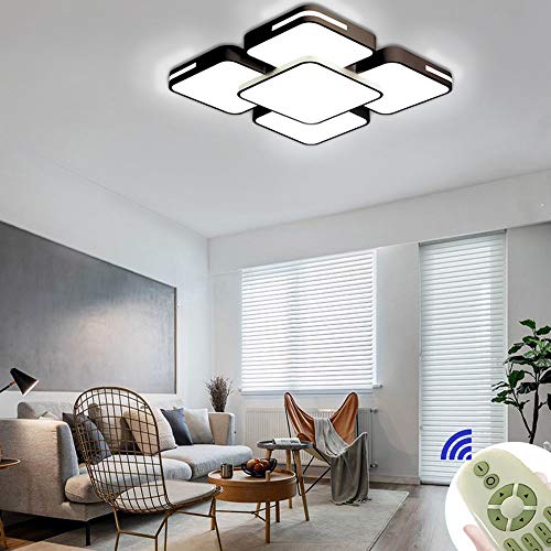 64W Lámpara de techo LED Regulable Plafon Techo Led Cuadrado Iluminación interior para Dormitorio Comedor Cocina Balcón Marco de Concha Negro [Clase de eficiencia energética A++]