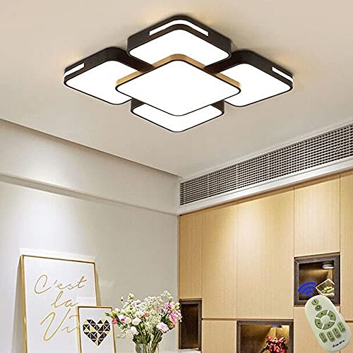 64W Lámpara de techo LED Regulable Plafon Techo Led Cuadrado Iluminación interior para Dormitorio Comedor Cocina Balcón Marco de Concha Negro [Clase de eficiencia energética A++]