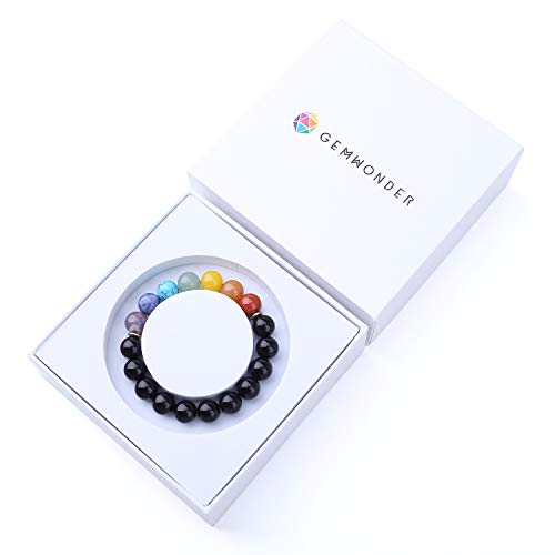 7 CHAKRA - Pulsera de cuentas de piedra natural elástica para yoga y meditación para hombres y mujeres