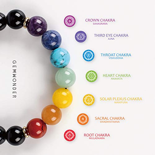 7 CHAKRA - Pulsera de cuentas de piedra natural elástica para yoga y meditación para hombres y mujeres