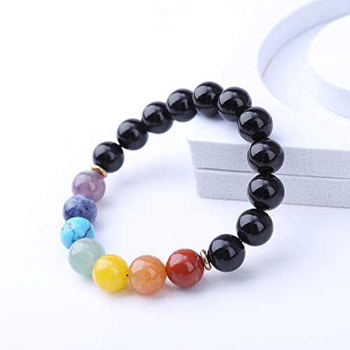 7 CHAKRA - Pulsera de cuentas de piedra natural elástica para yoga y meditación para hombres y mujeres