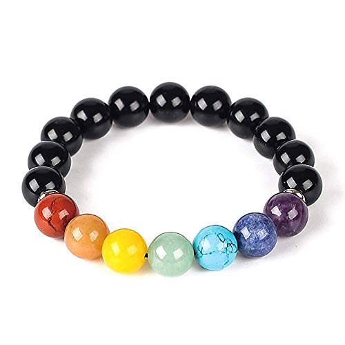 7 CHAKRA - Pulsera de cuentas de piedra natural elástica para yoga y meditación para hombres y mujeres