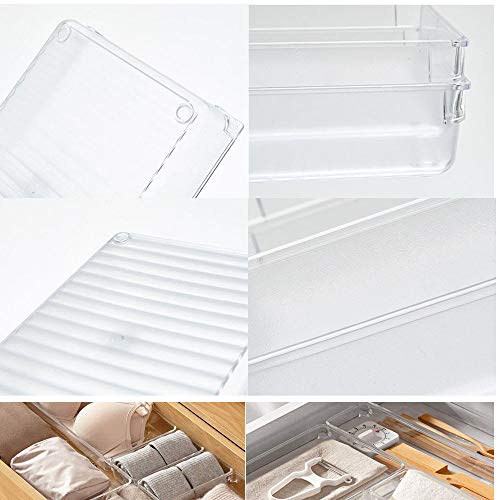 7 Piezas Organizadores Transparentes para Cajones, Cajas Bandejas de Plástico Apilables Almacenamiento, Organizador de Maquillaje, para Escritorio, Cocina, Baño, Maquillaje, Armario - 4 Tamaños