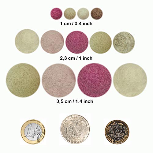 8-Natur Colección Llena de Color de 50 Bolas de Fieltro Invierno Mix de 2,2 cm de Grosor, Hechas de Pura Lana Merino para elaborar guirnaldas, móviles y macetas, o Solo para decoración.